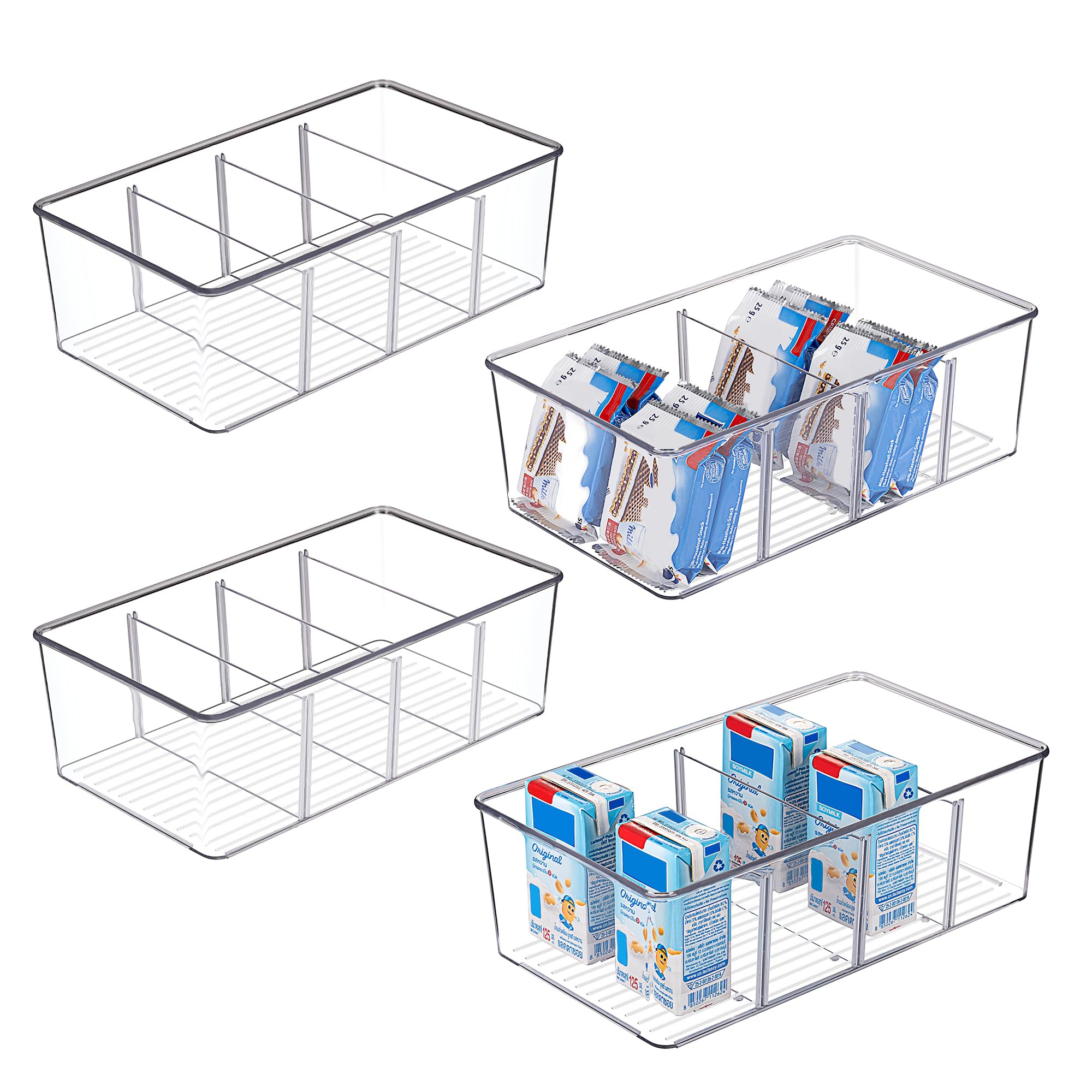 Food Snacks Packets - Lebensmittelaufbewahrungsbehälter mit 4 Fächern, durchsichtiger Kunststoff,