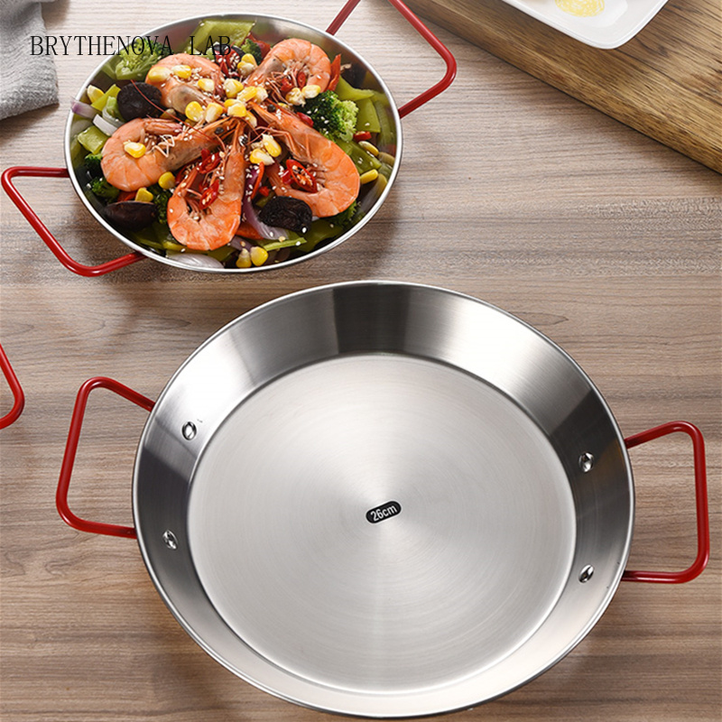 Food Snacks In Spanish - 20-34cm Spanischer Paella-Kochtopf aus Edelstahl, Doppelgriff-Bratpfanne
