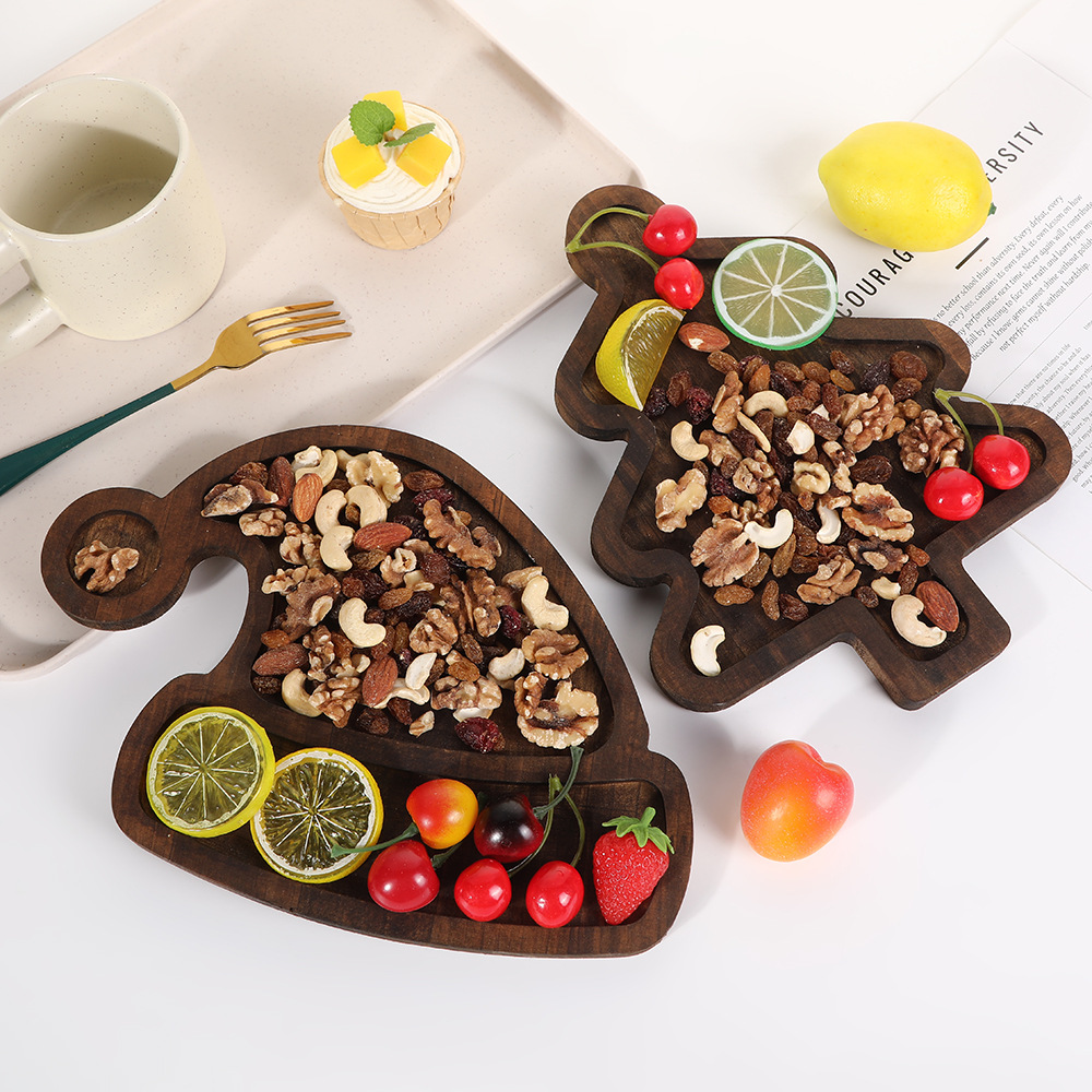 Xmas Food Snacks - Weihnachtsbaum Hut Form Tablett Holz Dessert