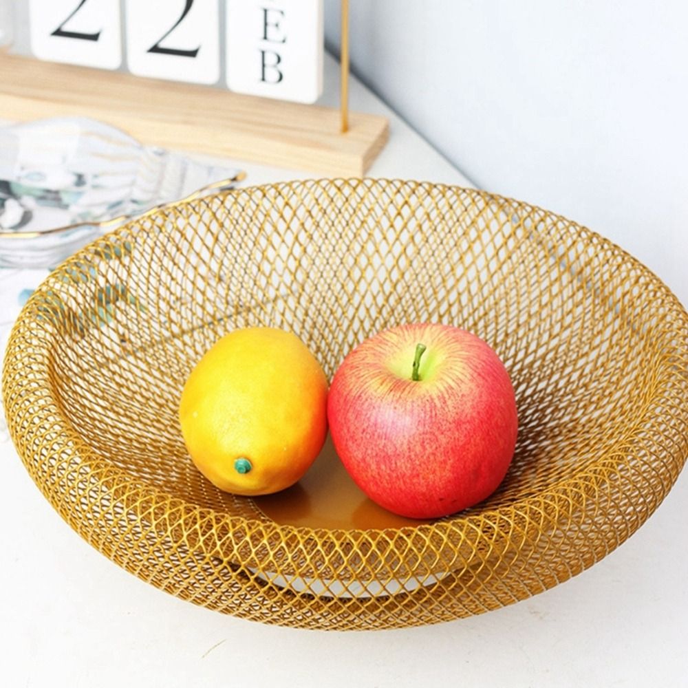 Food Snacks That Are Black - Schwarz/Goldener Eisenkunst-Obstkorb, runder, hohler Netz-Obst- und