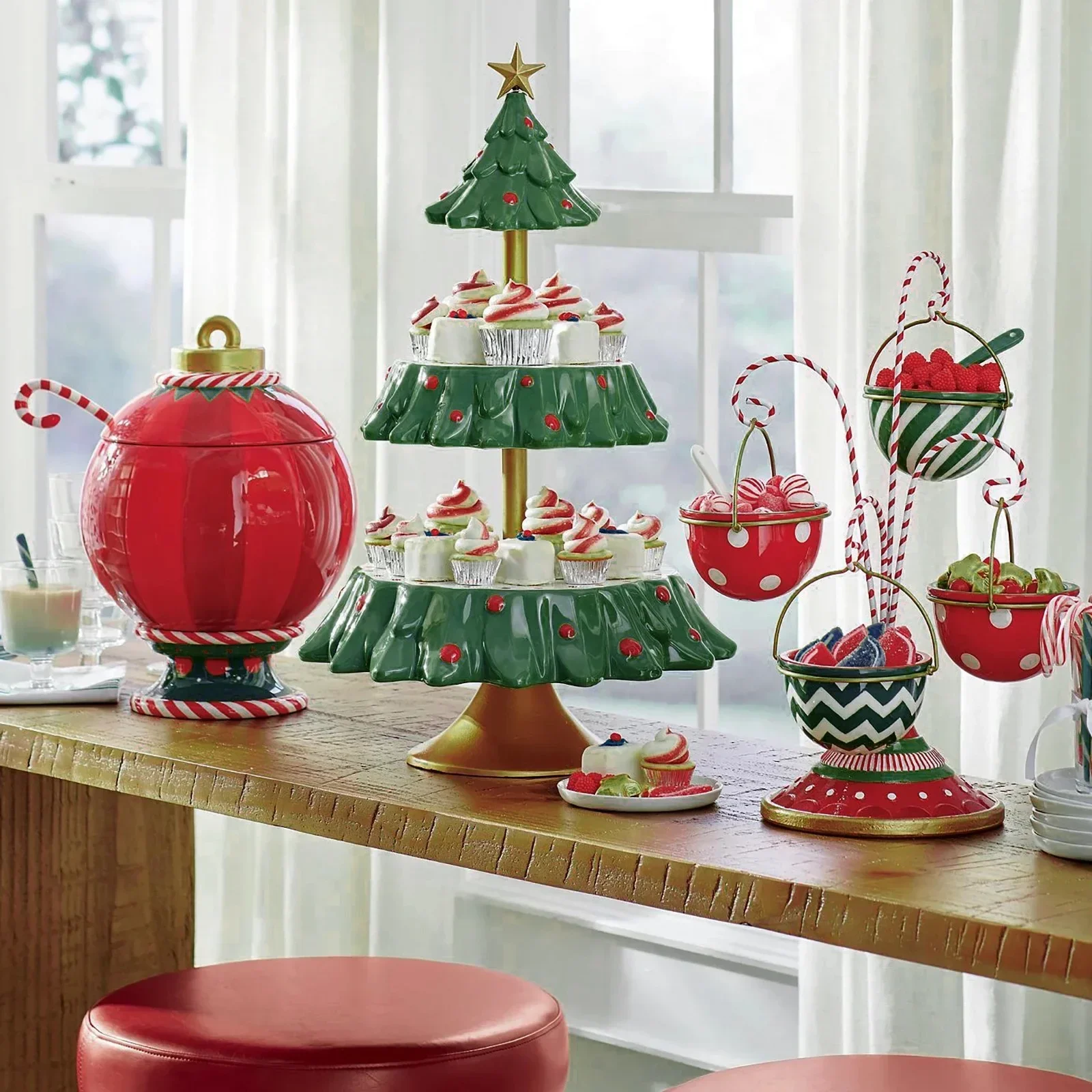 Xmas Food Snacks - Weihnachts-Snackständer, doppellagiges Serviertablett für Obst, Kuchen,