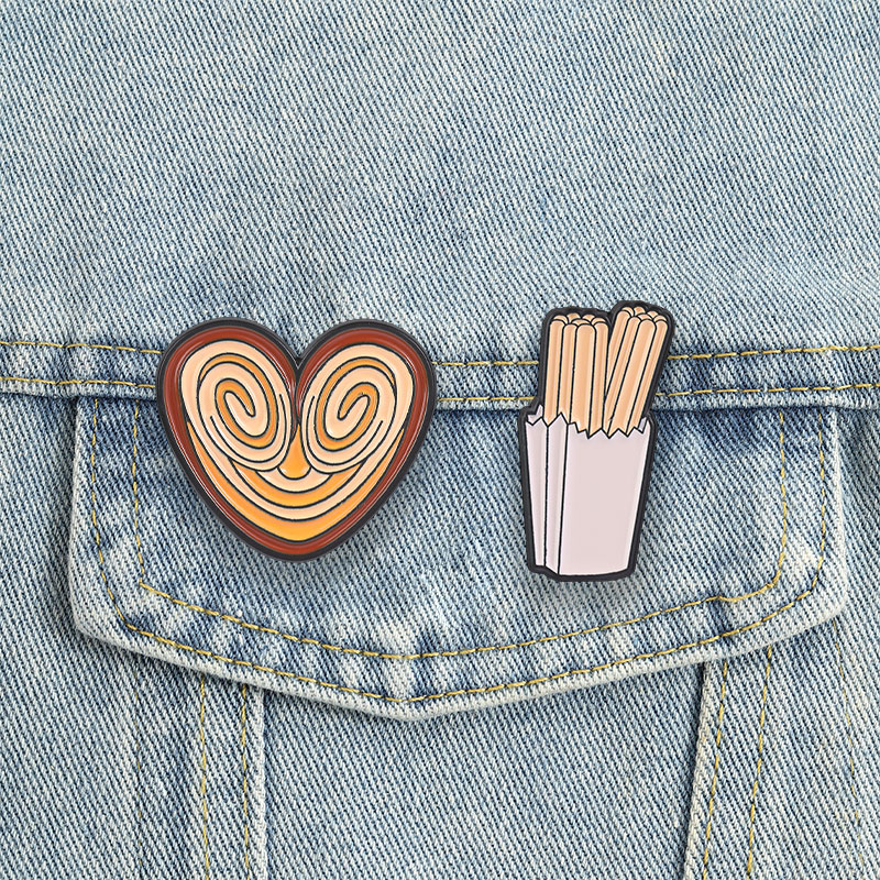 Food Snacks In Spanish - Mexikanische Churro Palmier Emaille-Anstecknadeln, Cartoon-Herz-Gebäck-Broschen, Lebensmittel-Snack-Abzeichen,