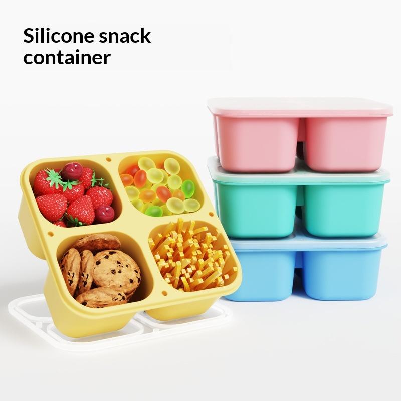Food Snacks For Picnic - Silikon-Snackbox: Lebensmittelecht, 4 Fächer, Dichter Deckel,