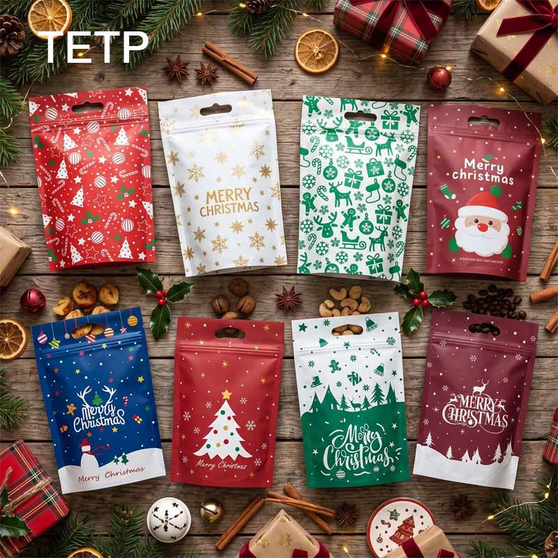 Xmas Food Snacks - TETP Weihnachts-Cartoon-Selbstverschluss-Reißverschlussbeutel Weihnachts-Lebensmittelverpackungsbeutel für Schneeflocken-Knusprige Süßigkeiten,